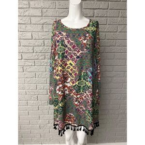 Truly Me Girls Floral Multi Color Long Sleeve Pom Pom Dress Size 16